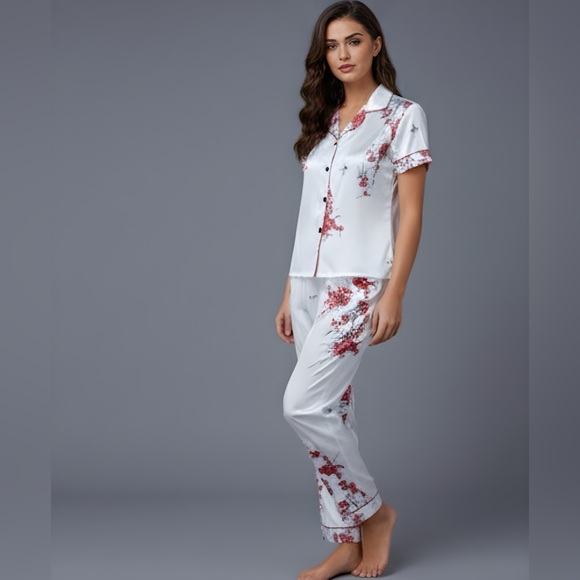 Other - White Floral Satin PJ's Pyjama Set